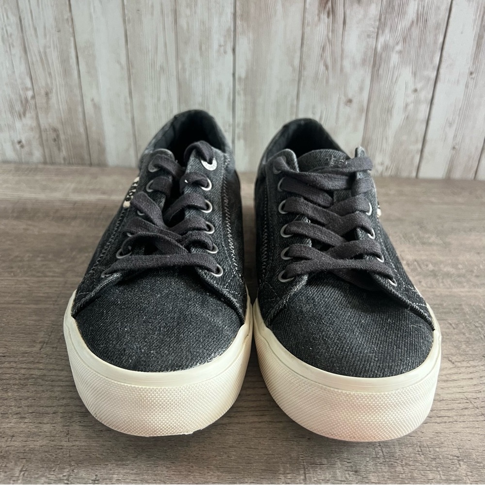 Taos Plim Soul Charcoal Denim Wash Canvas Lace Up Low Top Women's Sneakers 6.5 - Picture 3 of 6